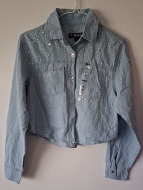Thrill Light Blue Crystal-Stud Denim Jacket
